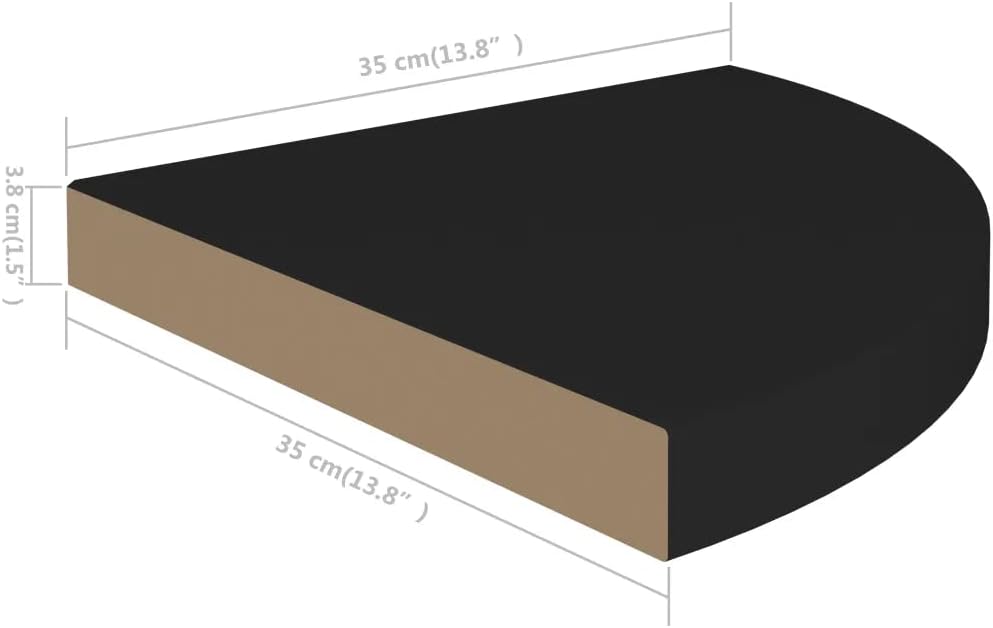 vidaXL Stylish Floating Corner Shelf - 13.8"x13.8"x1.5" - Quality Honeycomb MDF, Sturdy Metal - Black - Wall Mount - Modern Decor Display