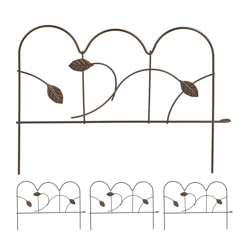Relaxdays Beeteinfassung, 4er Set, Metall, HxB: je 28 x 38,5 cm, Beetumrandung für Garten, Zierzaun zum Stecken, Bronze