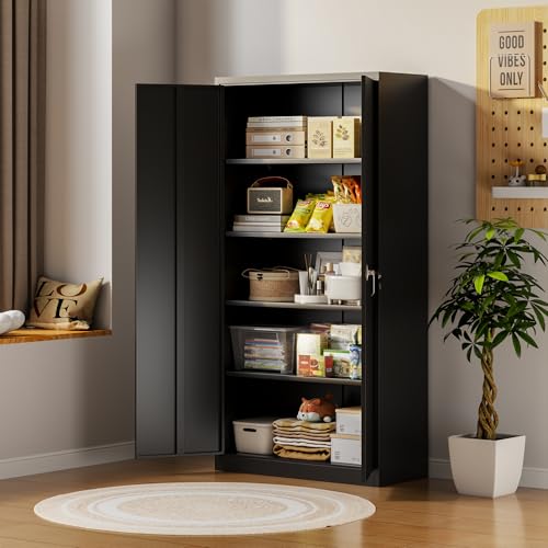 SUPEER Metal Storage Cabinet with 2 Door and 4 Adjustable Shelves,180CM Tall Steel Cabinet for Warehouse,Garage,Home,Office,Easy Assemble Required(Black) - Image 3