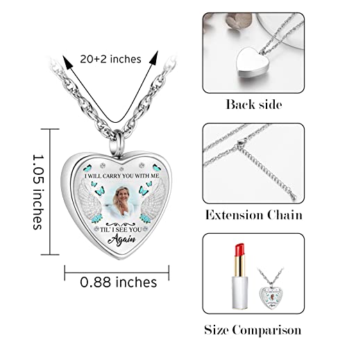 abooxiu Personalized Photo Urn Necklace for Ashes Heart Ashes Necklace Stainless Steel Cremation Necklace for men women Ash Holder - Forever Missed3