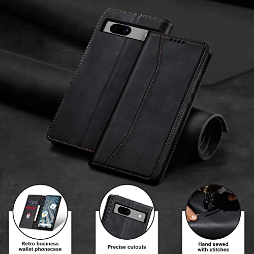 Image of Jasonyu Flip Wallet Case for Google Pixel 7A,Leather Magnetic Folio Cover with Card Holder,Kickstand - TPU Shockproof Durable Protective Phone Case,Black
