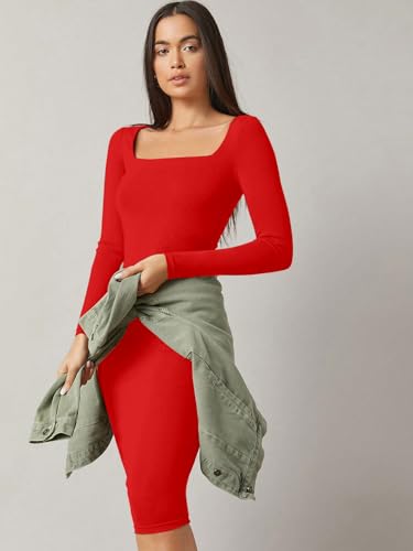 Image of Aahwan White Solid Square Neck Solid Midi Bodycon Dress for Women's & Girl's