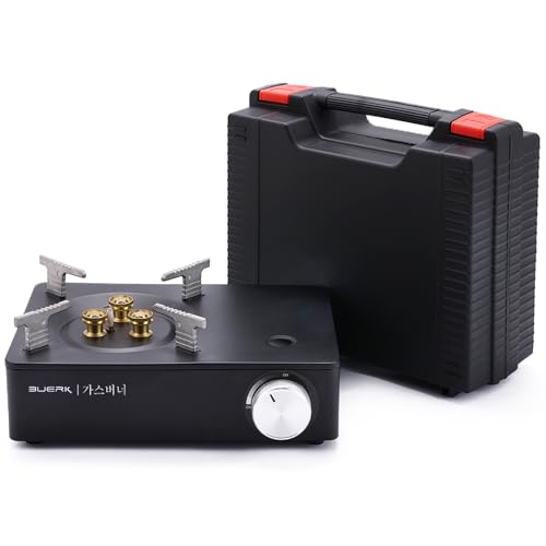 KOSHA Portable Camping Stove with Carrying Case, 3 Burner / 4 Burner Butane Stove, 11942 BTUs, with Piezo Ignition, Windproof, Cooking Accessories for Outdoor, Home