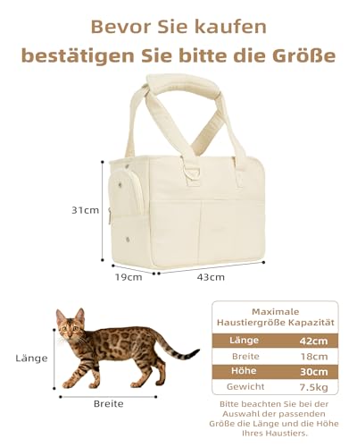 ONECUTE Hundetrage für kleine Hunde Kaninchen Katze mit großen Taschen, Baumwolltasche, Hundetrage Soft Sided, zusammenklappbar Travel Puppy Carrier (Beige, 43 * 19 * 31 cm)