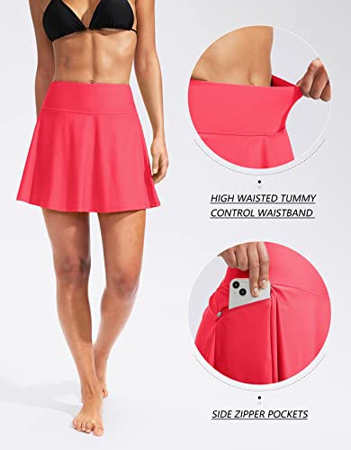 Image of Kayrth Women's High Waisted Swim Skirt with Zipper Pockets Tummy Control Bathing Suit Swimsuit Tankini Bottoms