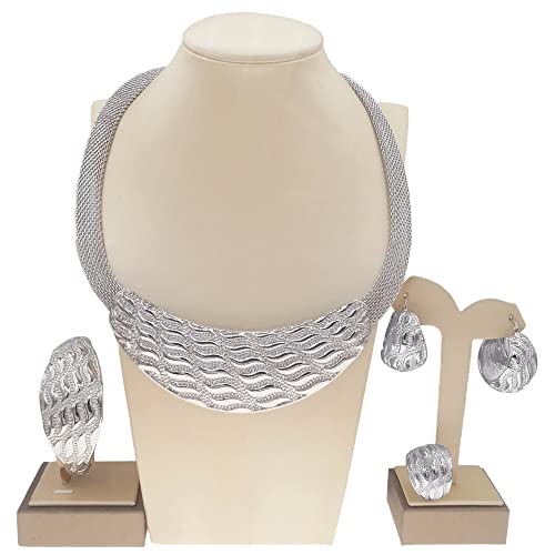 Conjunto de joyas de estilo italiano con diseño único plateado 3