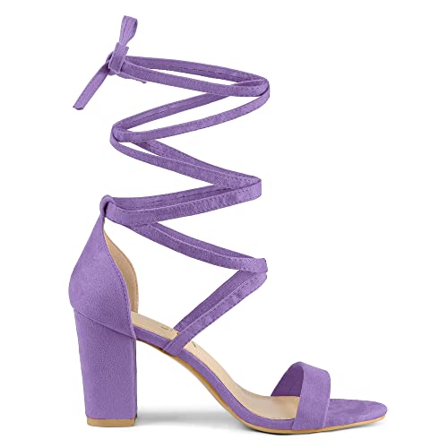 Allegra K Allegra K Women's Strappy Lace Up Chunky High Heels Purple Heels Sandals 6.5 M US