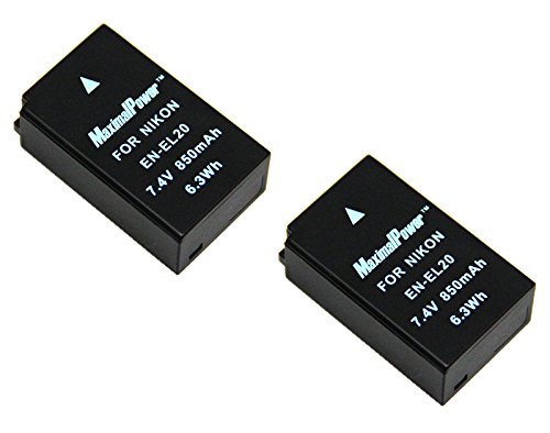 Maximalpower Replacement Battery And Charger Combo En-El20 Li-Ion Battery Compatible With Nikon Mh-27 Coolpix A 1Aw1 1J1 1J2 1J3 1S1 1V3 And Blackmagic Pocket (2 Batteries + Charger) #TOP1