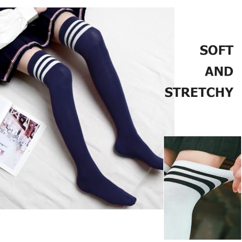 Image of DRESHOW 3 Pairs Thigh High Socks Striped Over Knee Thin Tights Long Stocking Knee High Leg Warmer