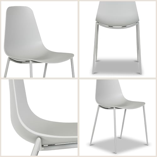 Image of Poly & BARK Isla Modern Kitchen Chairs Set of 4 - Plastic Dining Chair with Metal Legs - Quick Assembly Simple Cafe Chairs Plastic for Indoor or Outdoor - Feather Grey