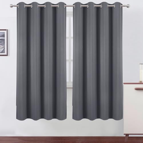 Image of LEMOMO Blackout Curtains 66 x 72 Inch Long Grey Curtains Set of 2 Panels Room Darkening Curtains for Bedroom and Living Room