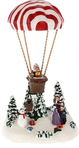 Image of LED Santa Hot Air Balloon Scene – Light Up Festive Ornament Decoration with Santa, Snowmen & Villagers – Red & Green Balloon Christmas Display (Red)