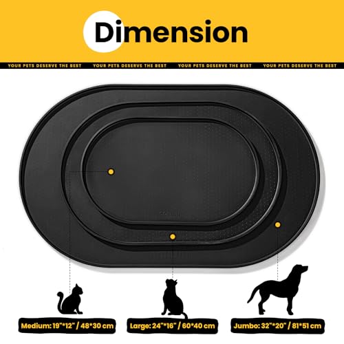 Conlun Napfunterlage Hund,1,2cm Hohe Ränder Futtermatte Katzen zur Vermeidung von Verschüttungen,BPA-Freie Silikonmatte mit Rand Gummi-Hundenapf Unterlage für Futter-und Wassernäpfe(Schwarz,48x30cm)HS