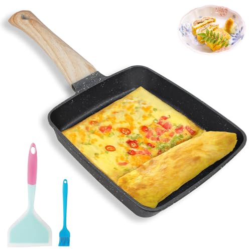 dingdongji Sartén Japonesa para Tortillas,Tamagoyaki Sarten,Revestimiento Antiadherente Rectangular Sartén con mango extraíble(Negro)