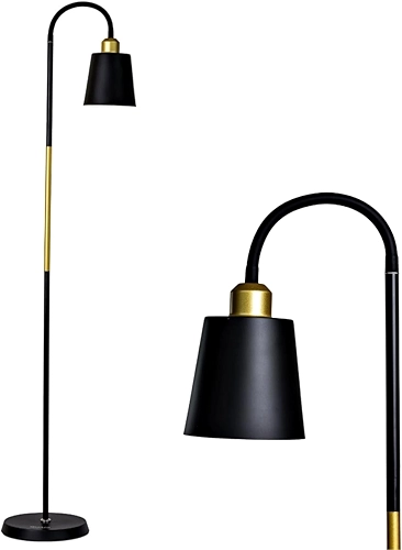 Abajur de chão detalhe em cobre luminaria de piso curva luminária chão articulada (Preto)