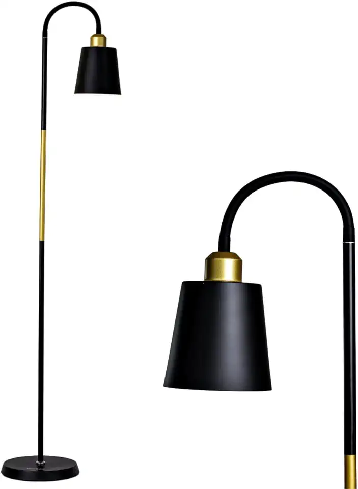 Abajur de chão detalhe em cobre luminaria de piso curva luminária chão articulada (Preto)