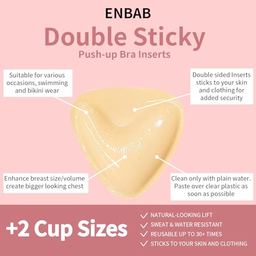 Image of ENBAB Sticky Push Up Bra Inserts 2 Pairs-Double Sided Sticky Waterproof Bra Pads for Swimsuit, Sports Bra & Wedding Dress