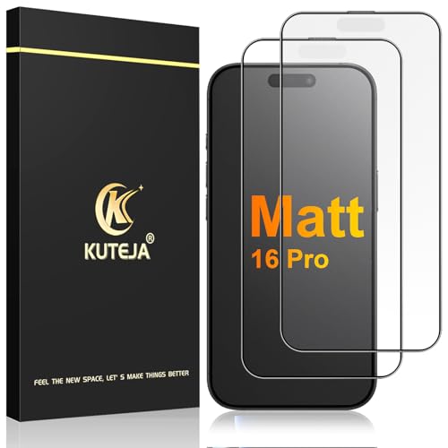 Kuteja Matt Panzer Schutz Glas für iPhone 16 Pro [2 Stück] 9H Härte Full Screen Matte Schutzfolie Anti-Fingerabdruck Blendschutz Anti-Kratzen Gehärtetem Glas Displayschutzfolie
