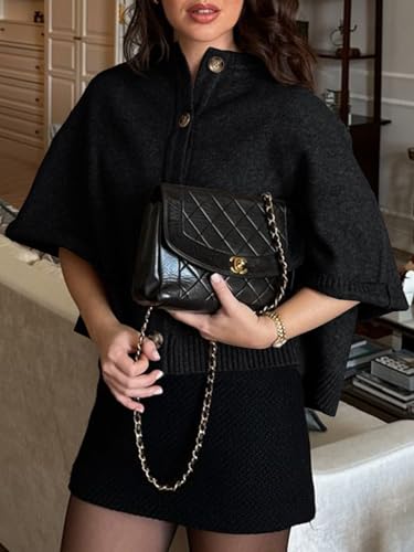 Image of Saodimallsu Womens Cropped Cape Cardigan Button Up Crew Neck Jacket Shawl Fall Trendy Knit Sweater