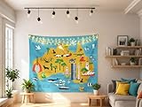 Australia Map Pattern Wall Hanging M Size, Kawaii Lovely Animal Print Yellow and Blue Tapestry Soft Microfiber Polyester Home Decor Tapestries Blanket for Adult Men Bedroom,Medium 59.1 x 59.1 Inches