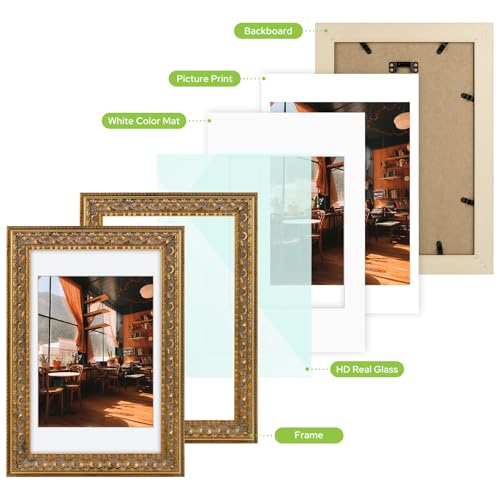Image of Golden State Art, 8X12 Ornate Finish Photo Frame With White Mat for 7X9 Picture & Real Glass, Color: Bronze