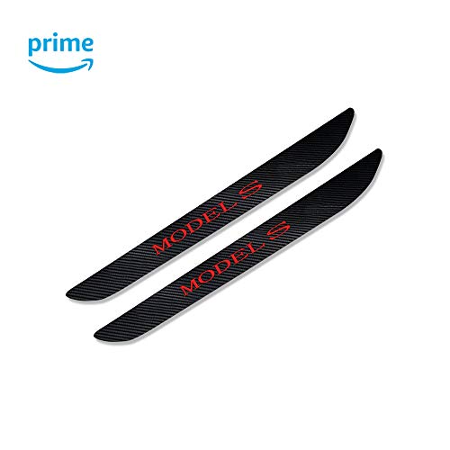 CoolKo Car Door Sills Protection Kit Carbon Fiber Stickers Compatible with Model S - Black and Red Combination Color