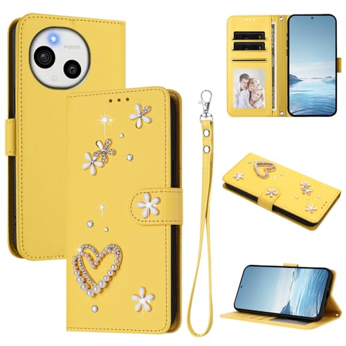 �X�}�z�P�[�X �Ή��@�� for Sharp Aquos Sense 9 Plus �������[�h�y�J�[�h�z���_�[�t�����z �t���b�v�J�o�[ �}�O�l�b�g�o�b�N�� �L�b�N�X�^���h�z Yellow