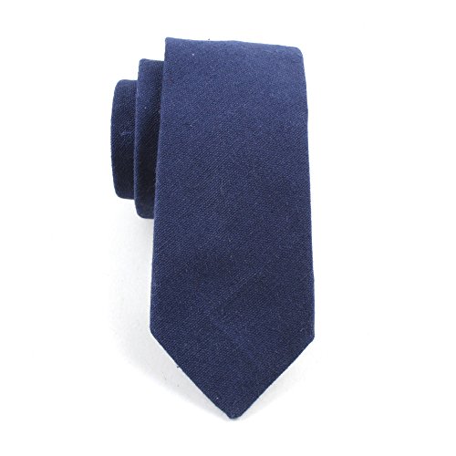 Image of Elfeves Men's Skinny Solid Color Tie Causal Cotton Linen Narrow Slim cut Necktie