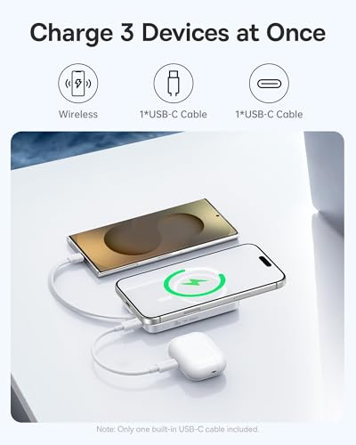 Image of Baseus Magsafe Power Bank, 10,000mAh 30W Magnetic Portable Charger, Fast Charging Wireless Battery Pack with Built-in Braided USB-C Cable for iPhone 17 Pro Max /Air /16 /15 /14 /13, AirPods, iPad and More