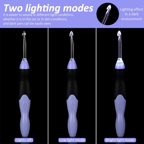 Image of Light Up Crochet Hook Set, 11 Sizes Lighted Crochet Hooks with Case, Rechargeable Crochet Hook 2.5 mm to 8 mm, DIY Crochet Hooks Set for Crocheting and Knitting, Interchangeable Heads Hooks