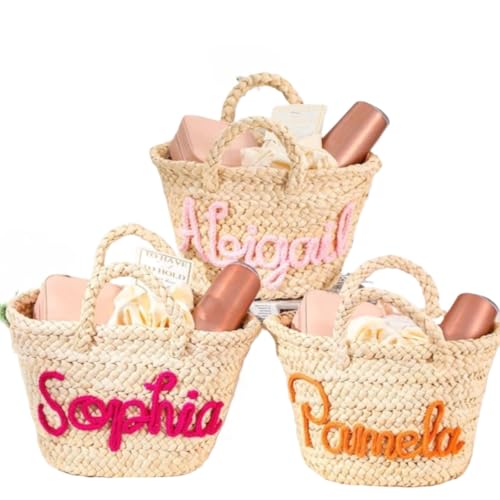 Borsa da damigella d'onore in paglia personalizzata, borsa tote in