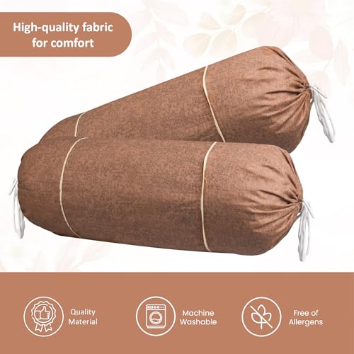Image of Urbane Home Set of 4 Bolster /Side Pillow Cover | 16 inchx32 inch Cylindrical Masland /Masand Long Pillow Cover For Diwan Pillows | Plain Brown