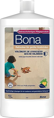 Bona Refresher Parkettreiniger für geölte Holzböden 1 L, Parkettpflege Öl für Parkett und Holzboden, Holzpflege und Holzbodenseife, intensive Parkett Reinigung und Auffrischung geölter Böden
