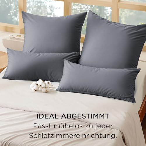 BEDSURE Kissenbezug 80x80 2er Set - 100% Baumwolle Kissenhülle Anthrazit – Ansicht 5