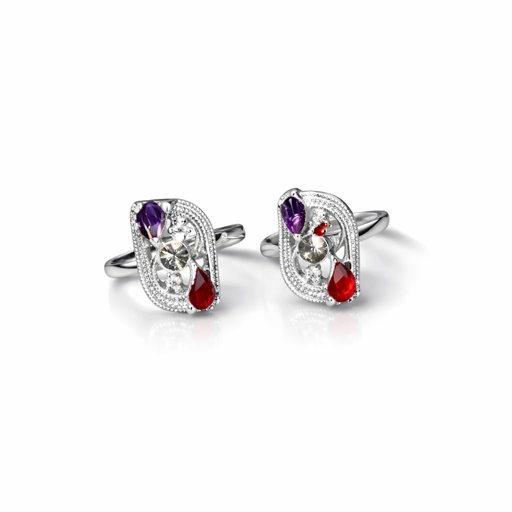 anuradha Art Jewellery traditional silver finish red and purple stone stud Adjustable bicchiya/feet accessories/leg finger ring/bichudi/Jodvi/ 1 pair for women.-picture-15