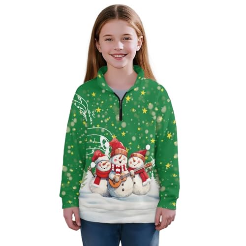 Girls' 1/4 Zipper Sweatshirts Breathable Oversized Long Sleeve Shirts Fall Warm V Neck Pullover Top Age 5-14 Years