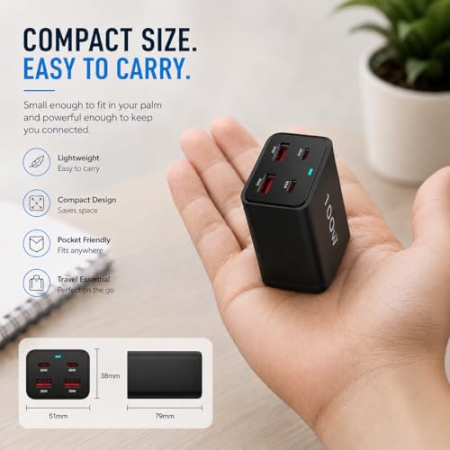 Image of CUBONIC 100W GaN Charging Station, 4-Port Desktop Charger with 2 USB-C & 2 USB-A Ports, Multi Device Charging Hub for Laptops, Smartphones, Tablets, Wearables & USB Powered Electronics