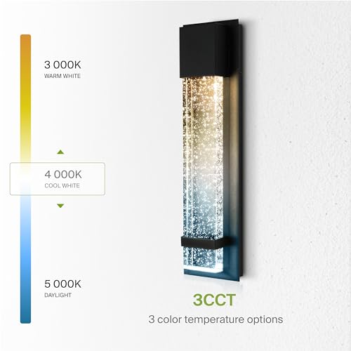 Image of ASD LED 18 Inch Bubble Glass Wall Light Fixture | 12W 500LM 3000K-5000K 120V | 3CCT, Waterproof, Dimmable, ETL Listed | Exterior Flush Mount Sconce, Outdoor-Indoor Lighting | Black