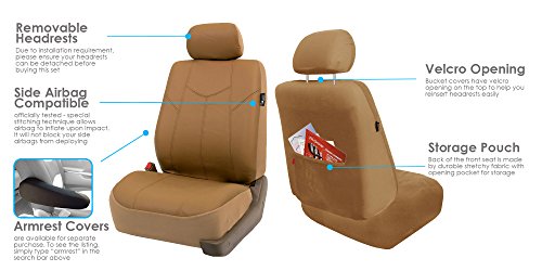 Fh Group Automotive Seat Cover Rome Pu Leather Full Set Beige, Airbag Compatible Combo Non-Slip Dash Pad Split Bench Tan Car Seat Cover Interior Accessories Universal Fit Car Truck Suv Car Accessories #TOP6
