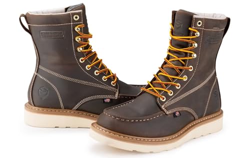 Image of SUREWAY 8in Wedge Moc Toe Work Boots for Men - Soft Toe,Premium Full-Grain Leather,Safety Work Boots /Shoes,Comfort Insole,Oil /Slip Resistant,GoodyearWelt,EH Rated Industrial Construction