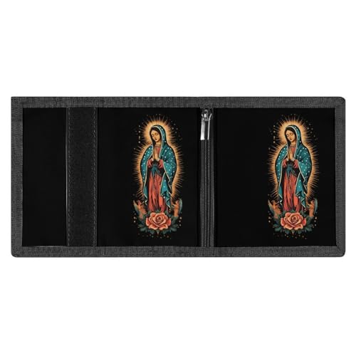 Lady of Guadalupe Trifold Wallets for Men Women Ultra Thin Card Holder Purse with Zip Coin Pocket4