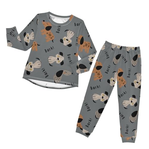Long Sleeve Pajama Set for Girls Boys Kids,Little Dogs Grey Brown Comfy Nightwear Soft Loungewear,Family Matching PJs Underwear Set 6T