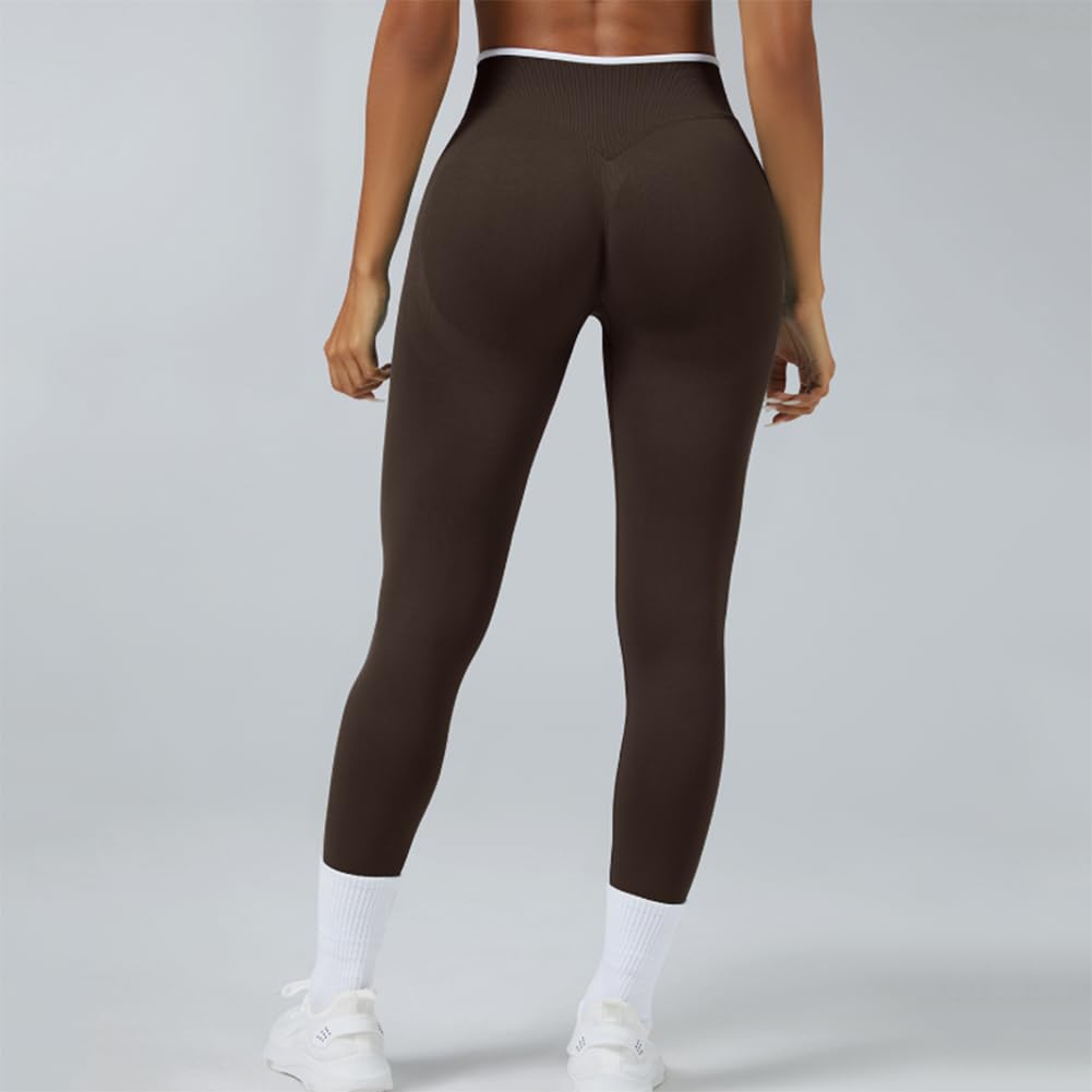Women's High Stretch Workout No Front Seam Sports Leggings Scrunch Butt High Waist Gym Fitness Pants Seamless Yoga