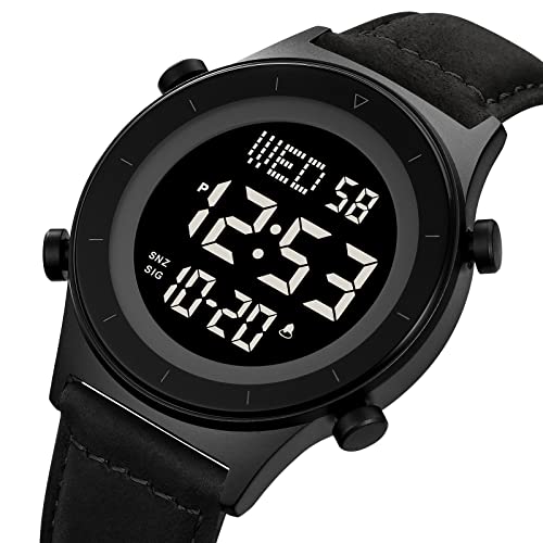 Men's Digital Watch Glass Screen Zinc Alloy Case Leather Strap Waterproof Casual Stopwatch Alarm Clock Simple Watch2