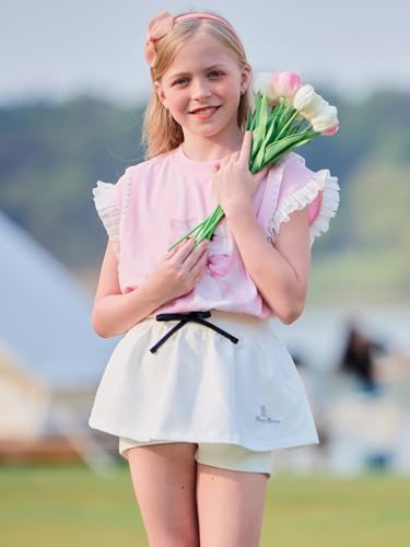 Girls Ruffle Sleeve Shirts Summer Crewneck Casual T Shirts Cat Cute Top for Girl 6-16 Years2