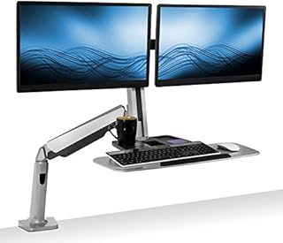 Mount-It! Stand Up Workstation with Dual Monitor Mount - Standing Desk Converter with Height Adjustable Keyboard & Counterbalance Monitor Arm