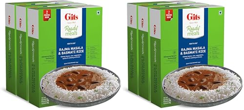 Image of Gits Ready to Eat Basmati Rice + Rajma Masala Combo Indian Meal, Pure Veg, Heat and Eat, 1125g (Pack of 6 X 375g Each)