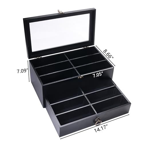 Image of Wooden Sunglasses Storage Organizer, 12 Slots Sunglasses Organizer Case for Multiple Pairs, Eyeglasses Display Case for Gift, Holder Watches Jewelry Collection for Men Women, Black
