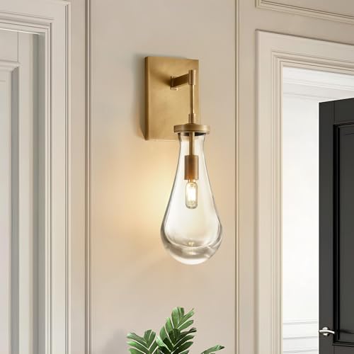 Image of 17 inch L Wall Sconces,Morden Wall Lights Fixtures Raindrop Wall Sconce Bathroom Vanity Light Brass Wall Lamps for Living Room,Bedroom,Hallway,Stairs,Indoor