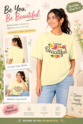 Image of Amazon Brand - Anarva Women Oversized Graphic Printed T Shirt 100% Cotton Drop Shoulder Loose Fit Baggy Casual Tshirt for Girls